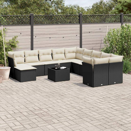 Set Divani da Giardino 12 pz con Cuscini Nero in Polyrattan - homemem39