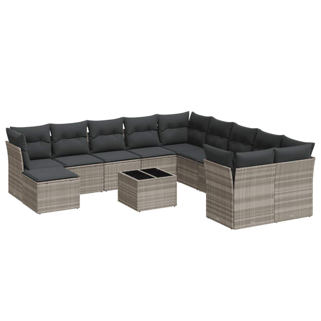 Set Divano Giardino 12 pz con Cuscini Grigio Chiaro Polyrattan - homemem39
