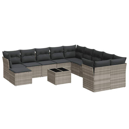 Set Divano Giardino 12 pz con Cuscini Grigio Chiaro Polyrattan - homemem39