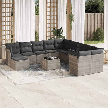 Set Divano Giardino 12 pz con Cuscini Grigio Chiaro Polyrattan - homemem39