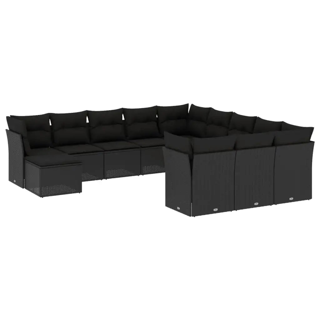Set Divani da Giardino 12 pz con Cuscini Nero in Polyrattan - homemem39