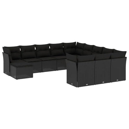 Set Divani da Giardino 12 pz con Cuscini Nero in Polyrattan - homemem39