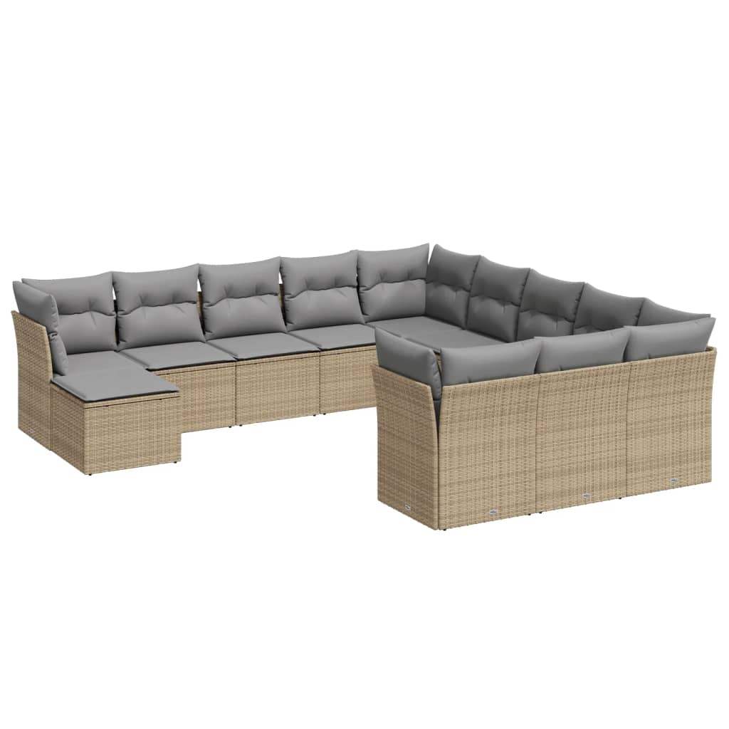 Set Divani da Giardino 12 pz con Cuscini Beige in Polyrattan - homemem39