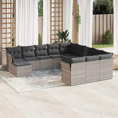 Set Divano Giardino 12 pz con Cuscini Grigio Chiaro Polyrattan - homemem39