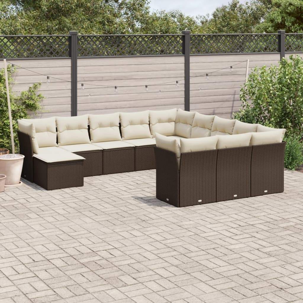 Set Divani da Giardino 12 pz con Cuscini Marrone in Polyrattan - homemem39