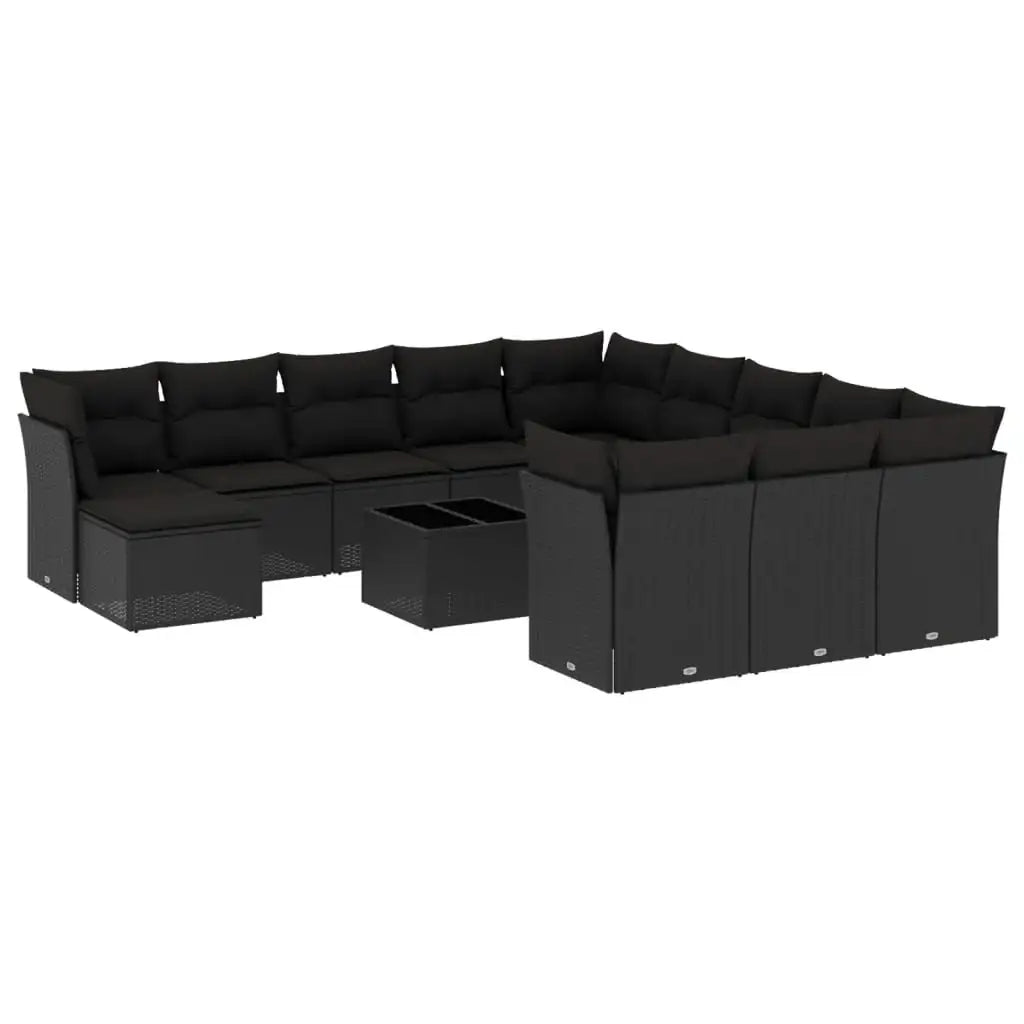 Set Divani da Giardino 13pz con Cuscini Nero in Polyrattan - homemem39
