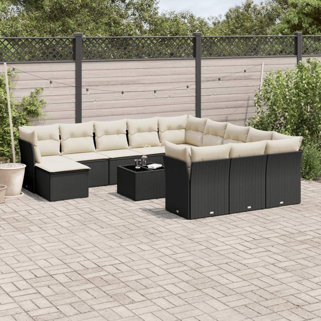 Set Divani da Giardino 13pz con Cuscini Nero in Polyrattan - homemem39