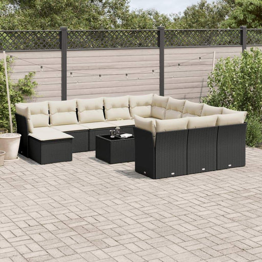 Set Divani da Giardino 13pz con Cuscini Nero in Polyrattan - homemem39