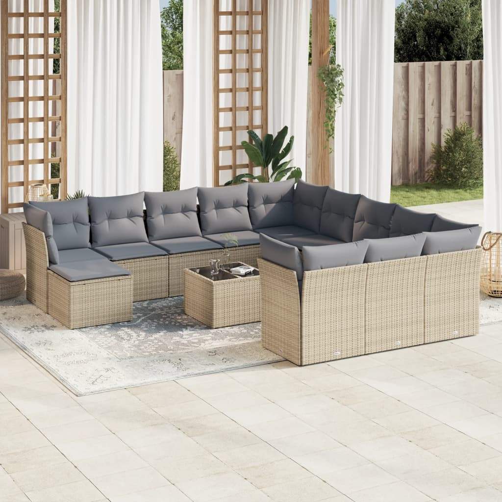 Set Divano da Giardino 13 pz con Cuscini Beige in Polyrattan - homemem39