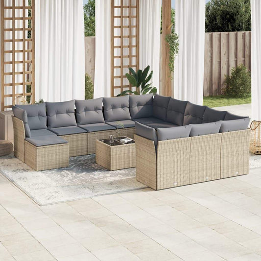 Set Divano da Giardino 13 pz con Cuscini Beige in Polyrattan - homemem39