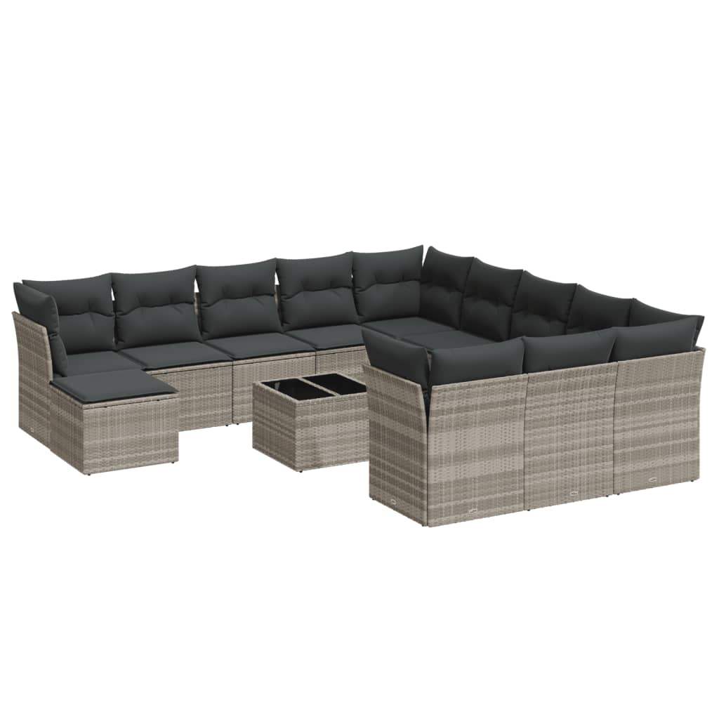 Set Divani Giardino 13 pz con Cuscini Grigio Chiaro Polyrattan - homemem39