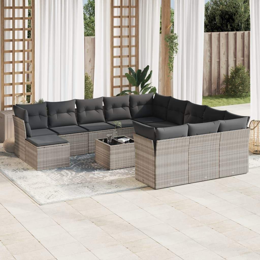 Set Divani Giardino 13 pz con Cuscini Grigio Chiaro Polyrattan - homemem39