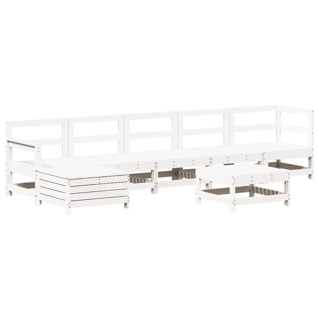 Set Salotto da Giardino 7 pz Bianco in Legno Massello di Pino