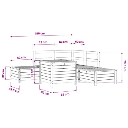 Set Divani da Giardino 6 pz Bianco in Legno Massello di Pino