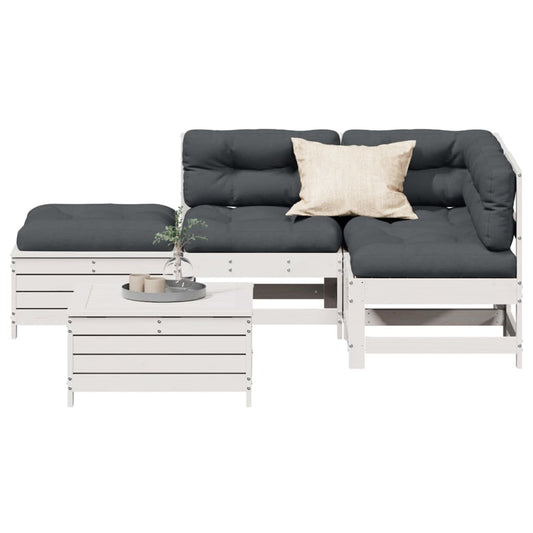 Set Salotto Giardino 5pz con Cuscini Bianco Legno Massello Pino | homemem39