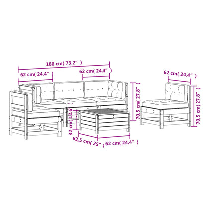 Set Divani Giardino 6 pz con Cuscini in Legno Massello di Pino