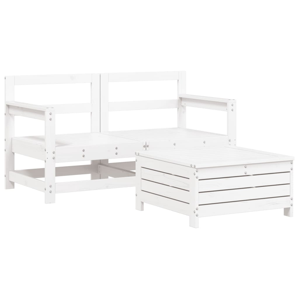 Set Divani da Giardino 3 pz Bianco in Legno Massello di Pino - homemem39