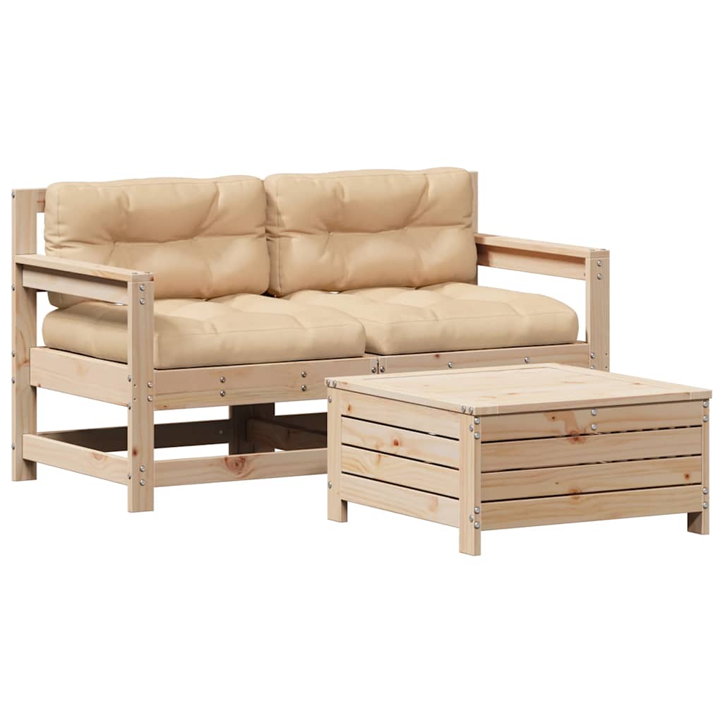 Set Divani da Giardino 3 pz con Cuscini Legno Massello di Pino - homemem39