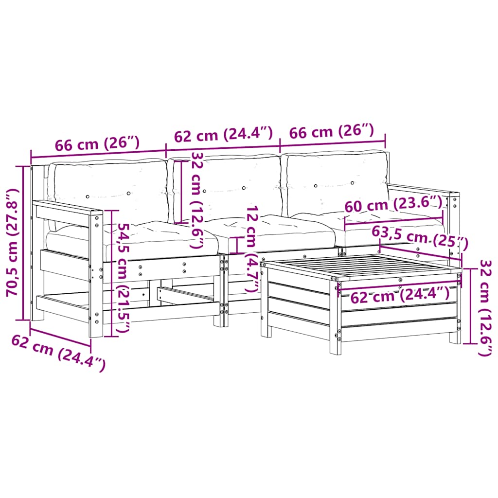 Set Divani da Giardino 4 pz con Cuscini Legno Massello di Pino | homemem39