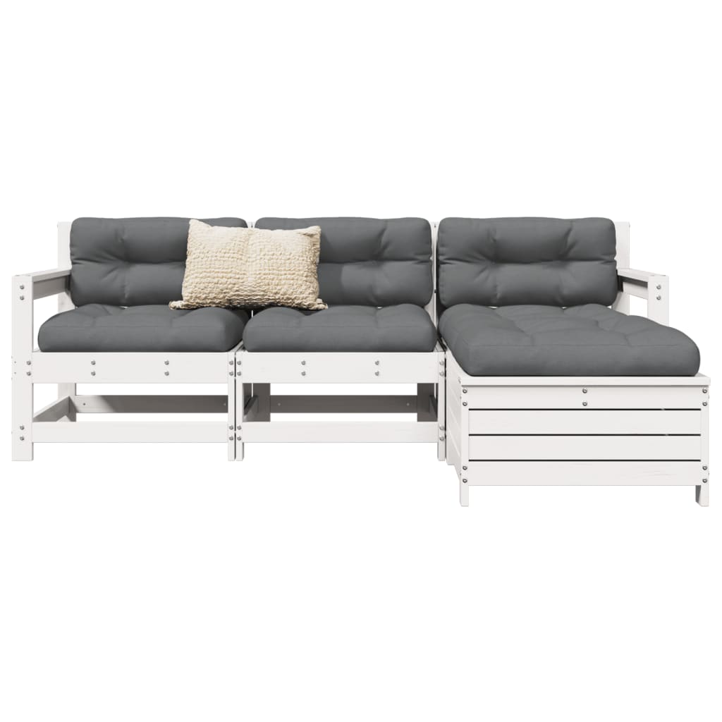 Set Salotto da Giardino 4 pz Bianco in Legno Massello di Pino | homemem39
