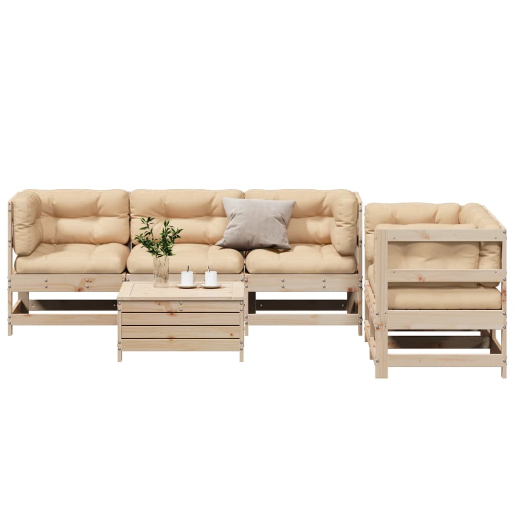 Set Divani Giardino 6 pz con Cuscini in Legno Massello di Pino