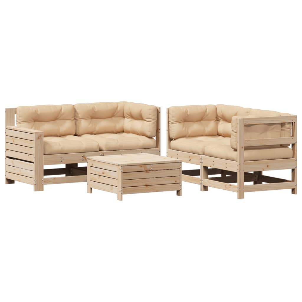 Set Divani Giardino 6 pz con Cuscini in Legno Massello di Pino