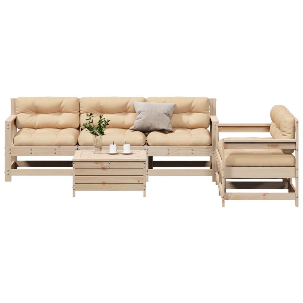 Set Divani Giardino 6 pz con Cuscini in Legno Massello di Pino