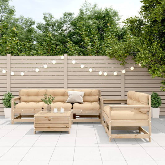 Set Divani Giardino 6 pz con Cuscini in Legno Massello di Pino