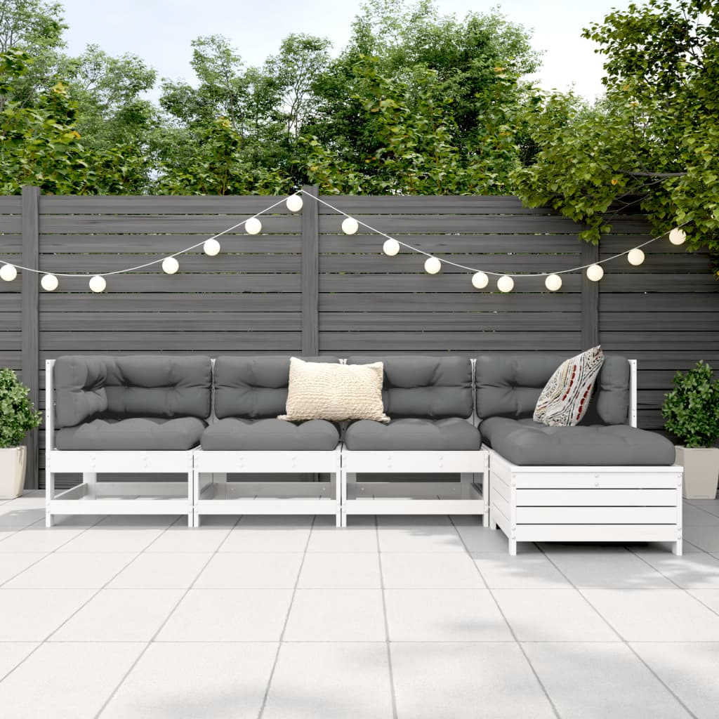 Set Salotto da Giardino 5 pz Bianco in Legno Massello di Pino | homemem39