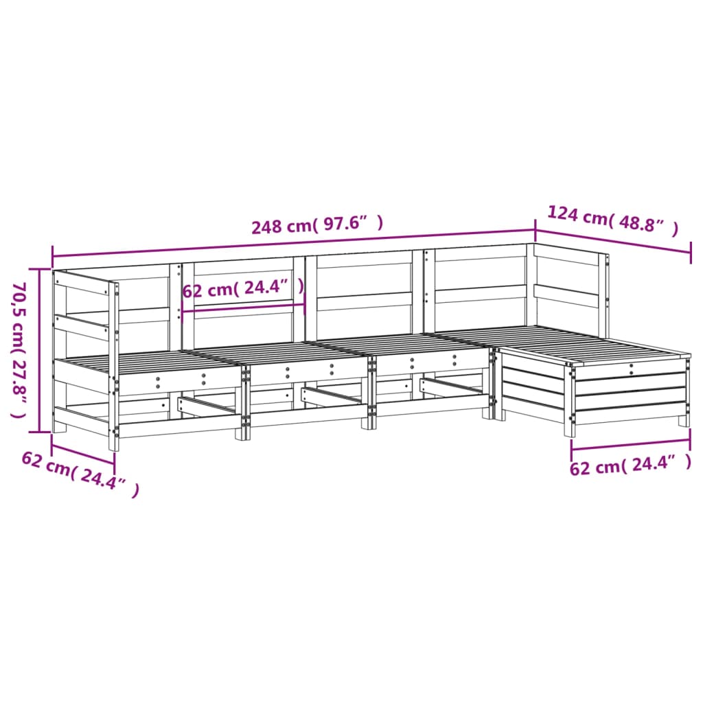 Set Salotto da Giardino 5 pz Bianco in Legno Massello di Pino