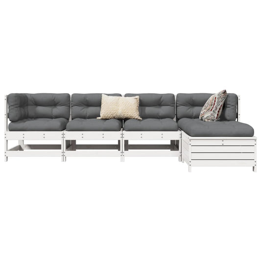 Set Salotto da Giardino 5 pz Bianco in Legno Massello di Pino | homemem39