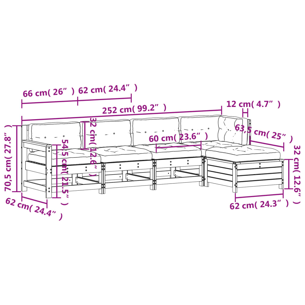 Set Divani Giardino 6 pz con Cuscini in Legno Massello di Pino | homemem39