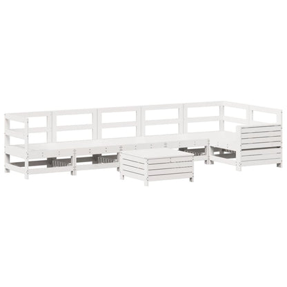 Set Divani da Giardino 7 pz Bianco in Legno Massello di Pino