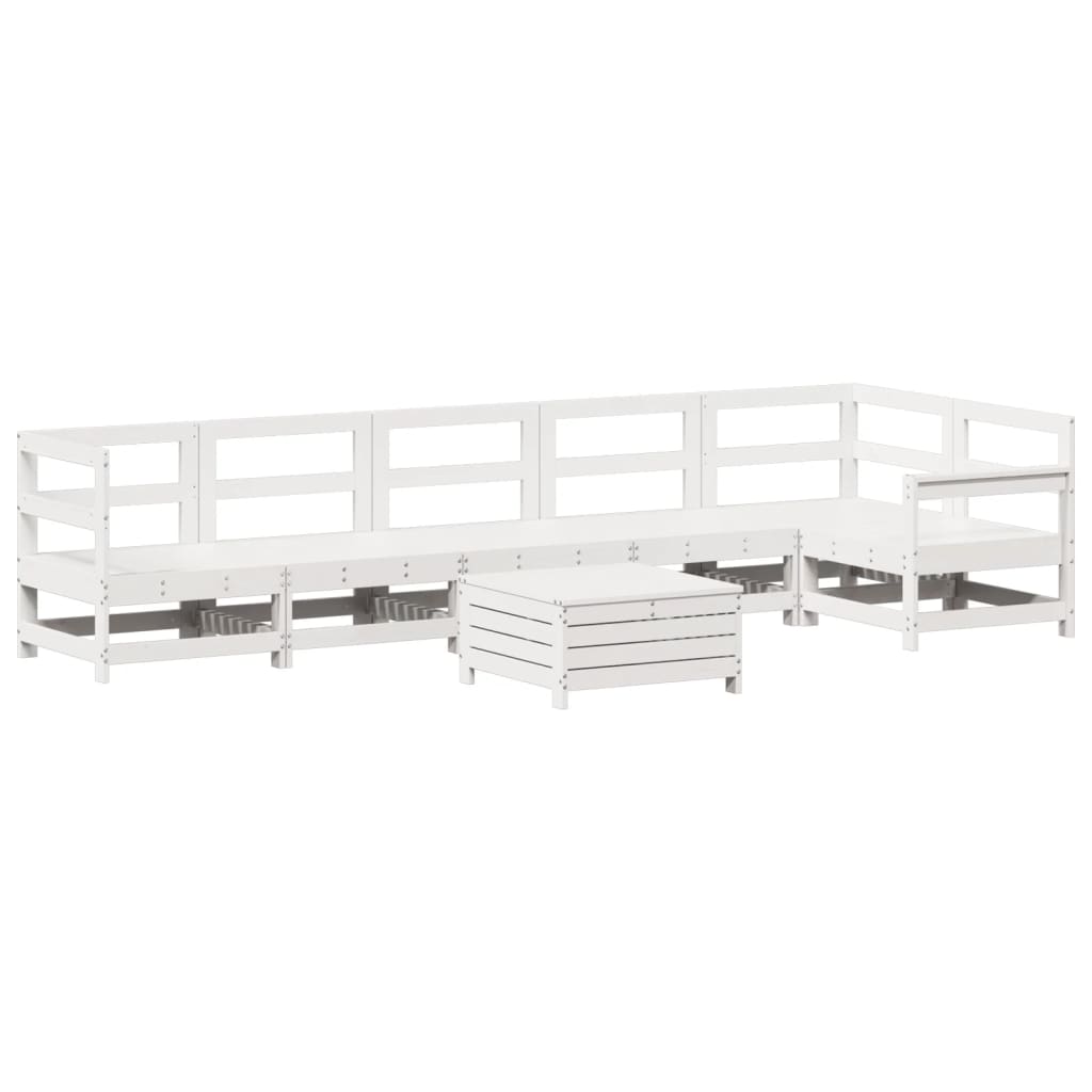 Set Divani da Giardino 7 pz Bianco in Legno Massello di Pino - homemem39