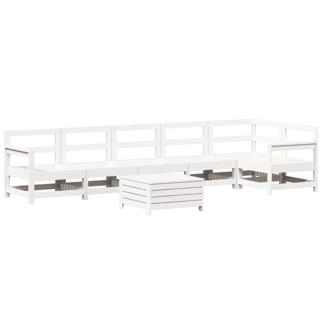 Set Divani da Giardino 7 pz Bianco in Legno Massello di Pino - homemem39
