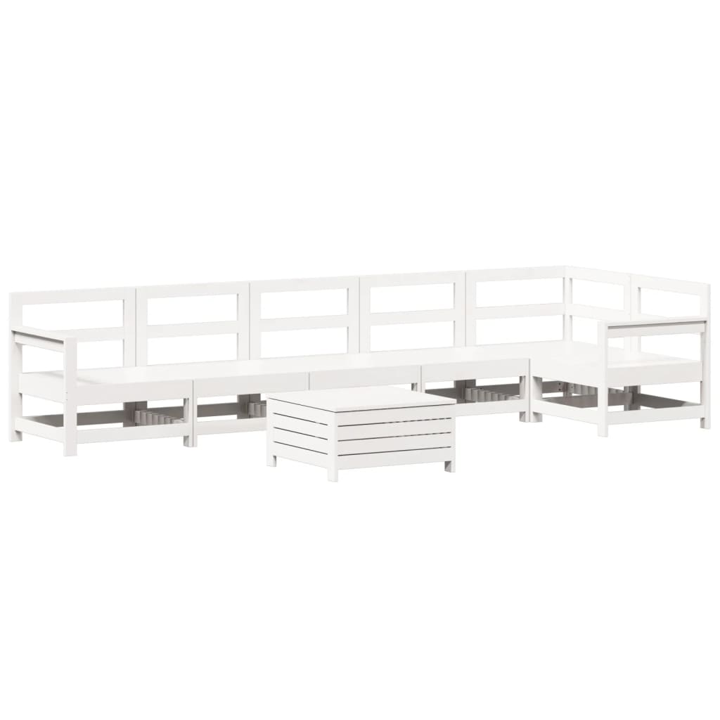 Set Divani da Giardino 7 pz Bianco in Legno Massello di Pino - homemem39