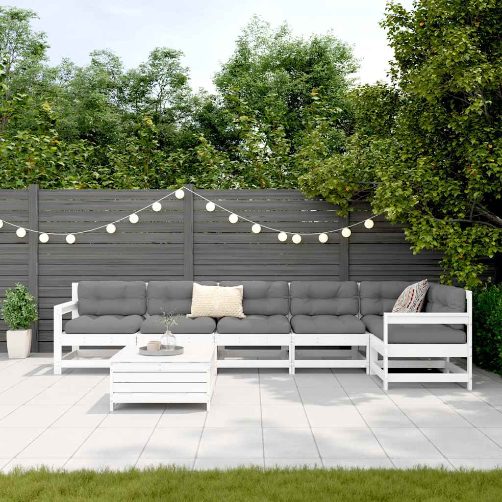 Set Divani da Giardino 7 pz Bianco in Legno Massello di Pino - homemem39