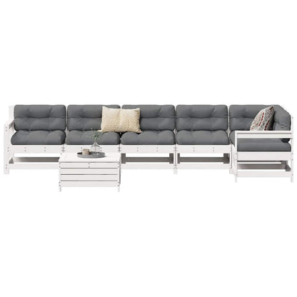 Set Divani da Giardino 7 pz Bianco in Legno Massello di Pino - homemem39