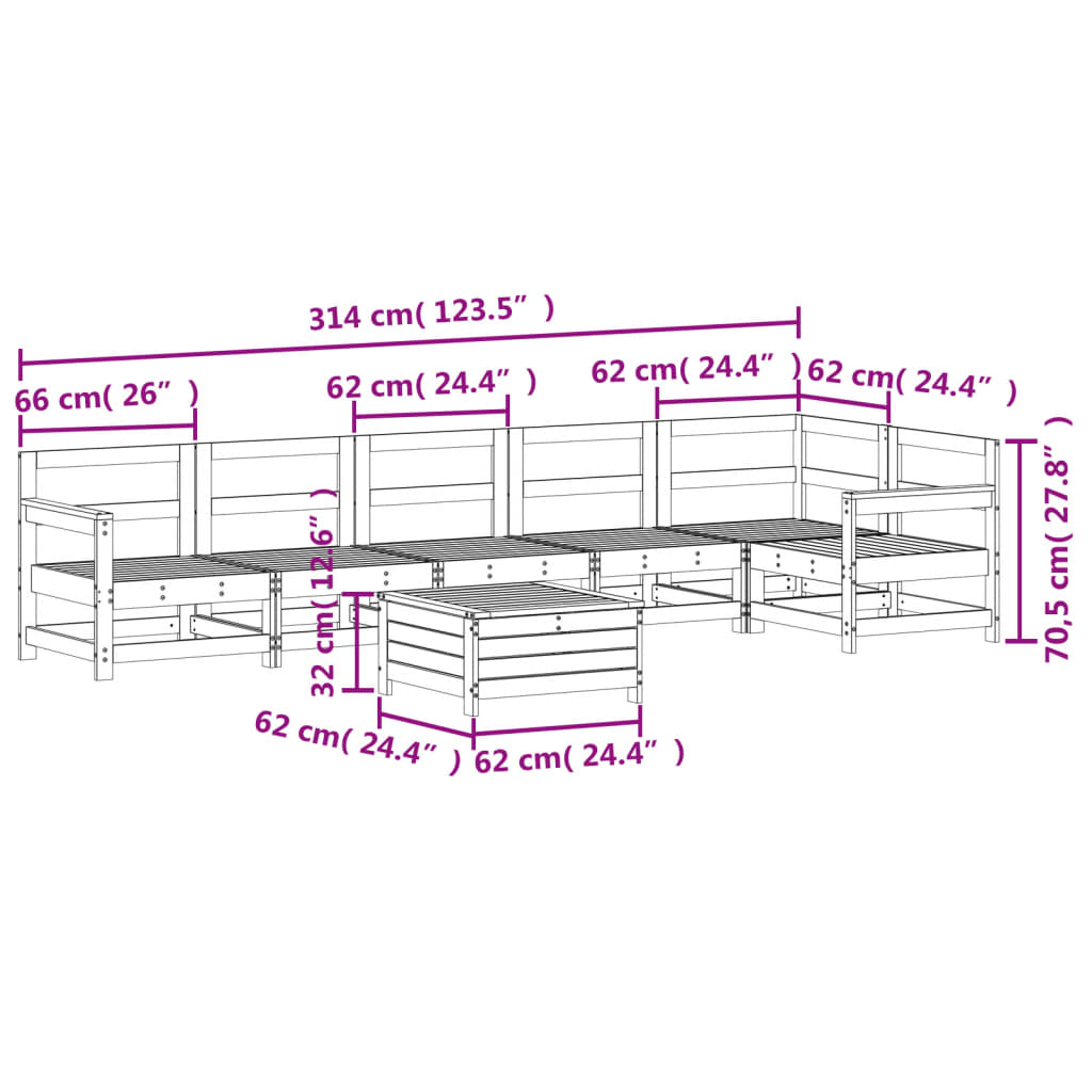 Set Divani da Giardino 7 pz Bianco in Legno Massello di Pino | homemem39