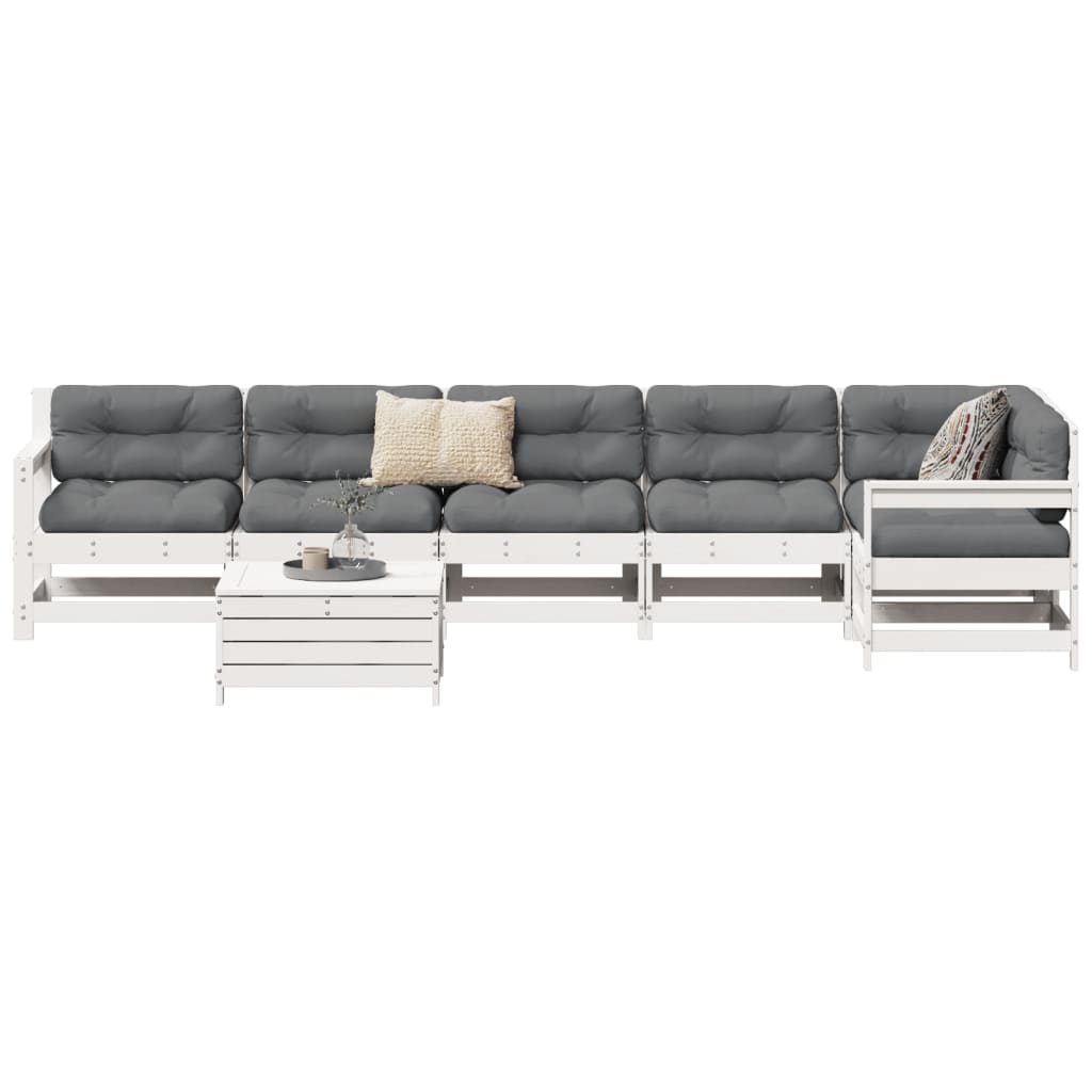 Set Divani da Giardino 7 pz Bianco in Legno Massello di Pino | homemem39
