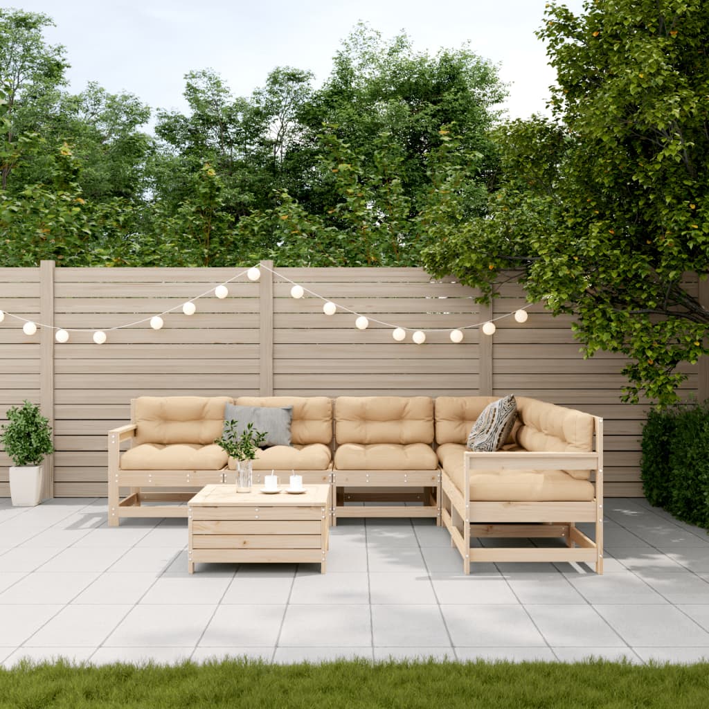 Set Salotto Giardino 7 pz Cuscini Antracite Legno Massello Pino
