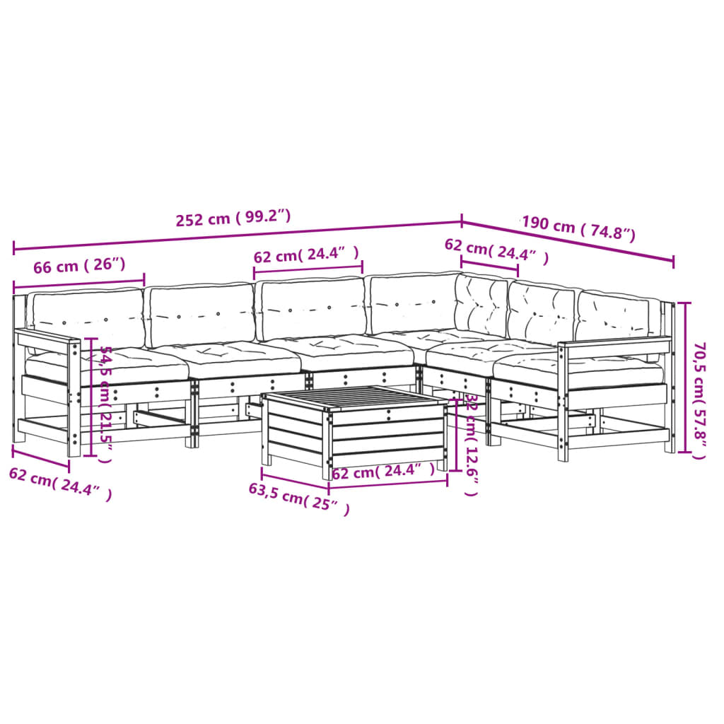 Set Salotto Giardino 7 pz Cuscini Antracite Legno Massello Pino | homemem39