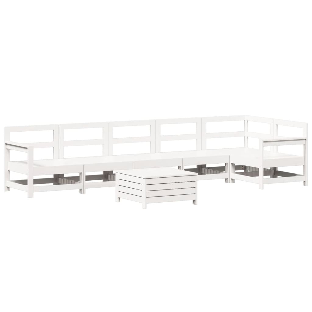 Set Divani da Giardino 7 pz Bianco in Legno Massello di Pino - homemem39