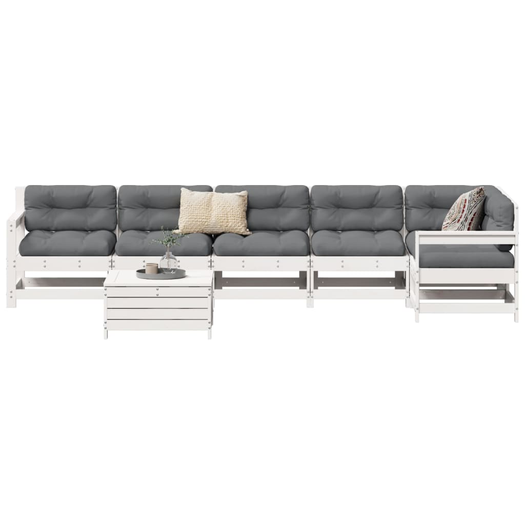 Set Divani da Giardino 7 pz Bianco in Legno Massello di Pino | homemem39