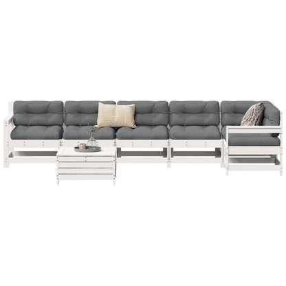 Set Divani da Giardino 7 pz Bianco in Legno Massello di Pino | homemem39