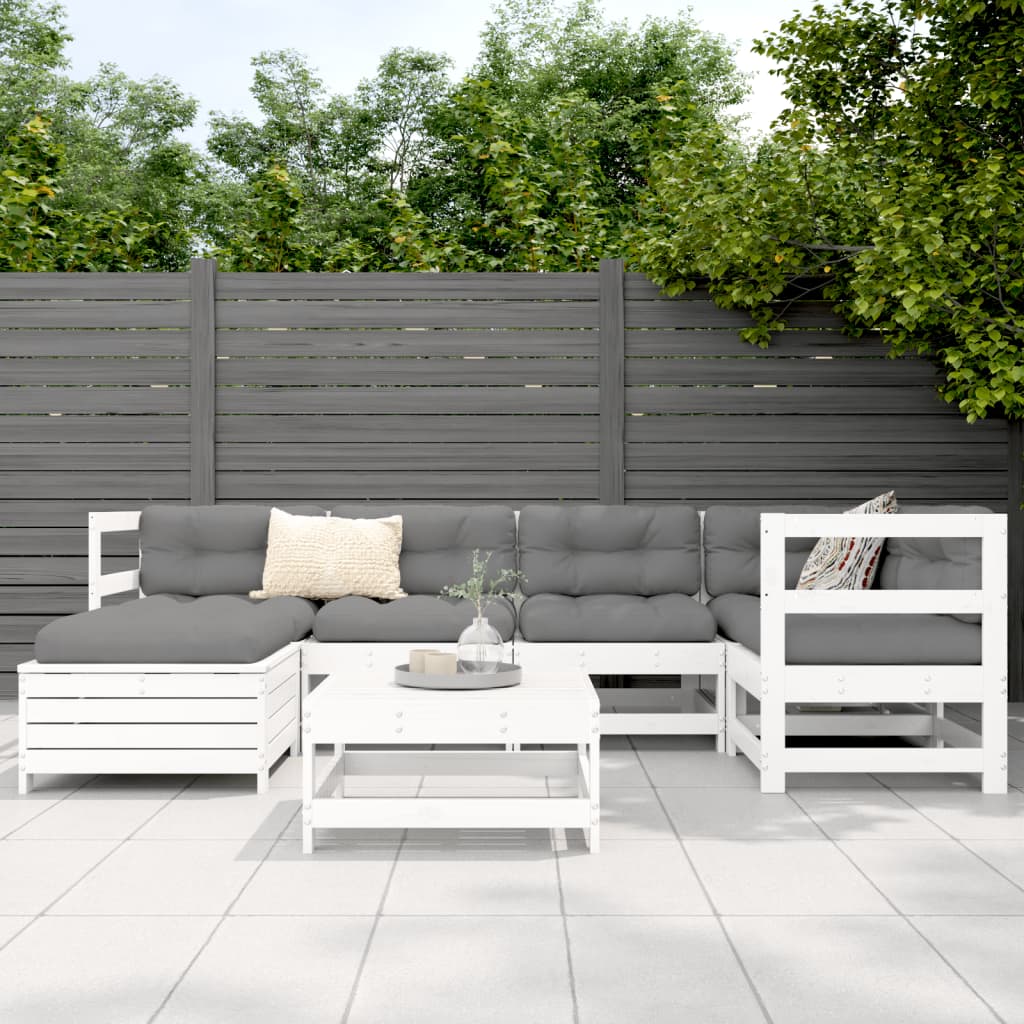 Set Divani da Giardino 7 pz Bianco in Legno Massello di Pino - homemem39
