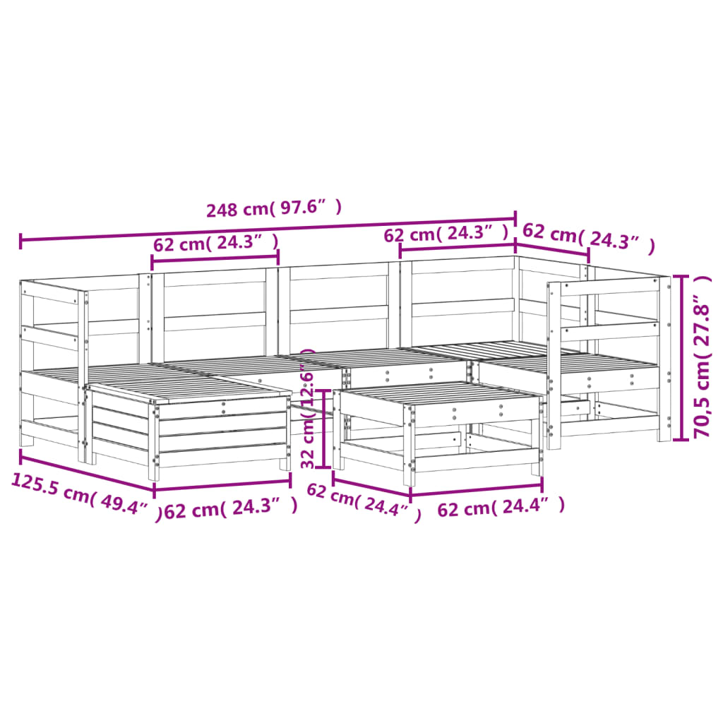 Set Divani da Giardino 7 pz Bianco in Legno Massello di Pino - homemem39