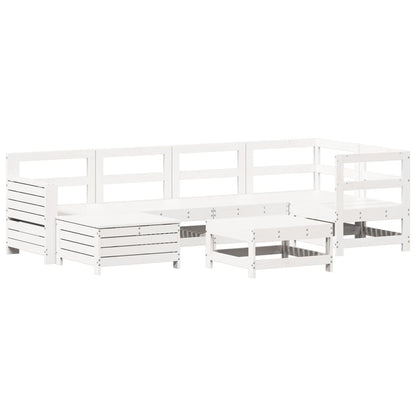 Set Divani da Giardino 7 pz Bianco in Legno Massello di Pino