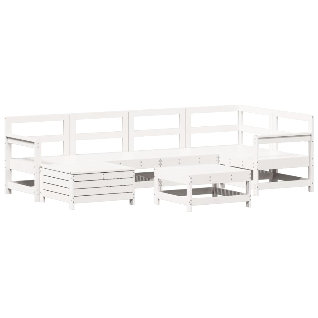 Set Divani da Giardino 7 pz Bianco in Legno Massello di Pino - homemem39