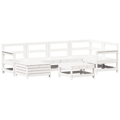 Set Divani da Giardino 7 pz Bianco in Legno Massello di Pino - homemem39
